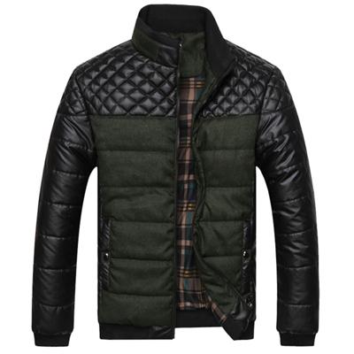 4XL Men's Coat Jackets with Synthetic Leather Patchwork Design for Winter