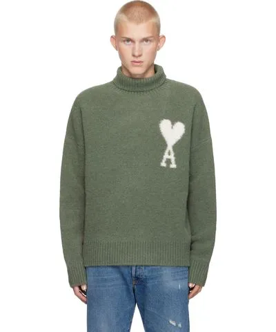 AMI PARIS Green Ami de Coeur Turtleneck