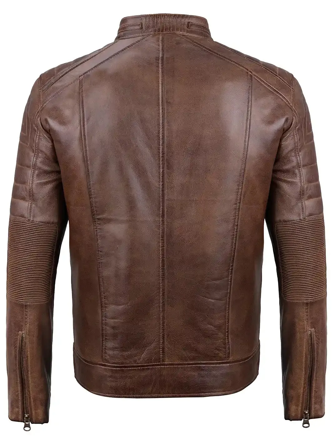 Austin Distressed Coffee Brown Cafe Racer Leather Jacket for Men