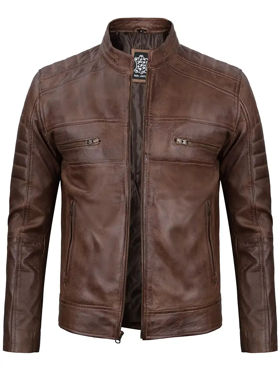 Austin Distressed Coffee Brown Cafe Racer Leather Jacket for Men