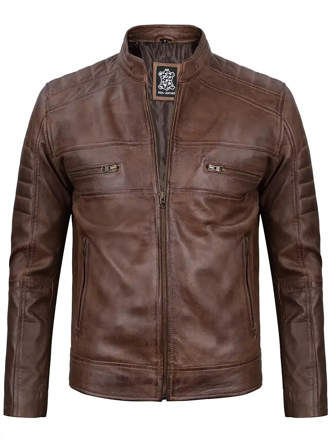 Austin Distressed Coffee Brown Cafe Racer Leather Jacket for Men