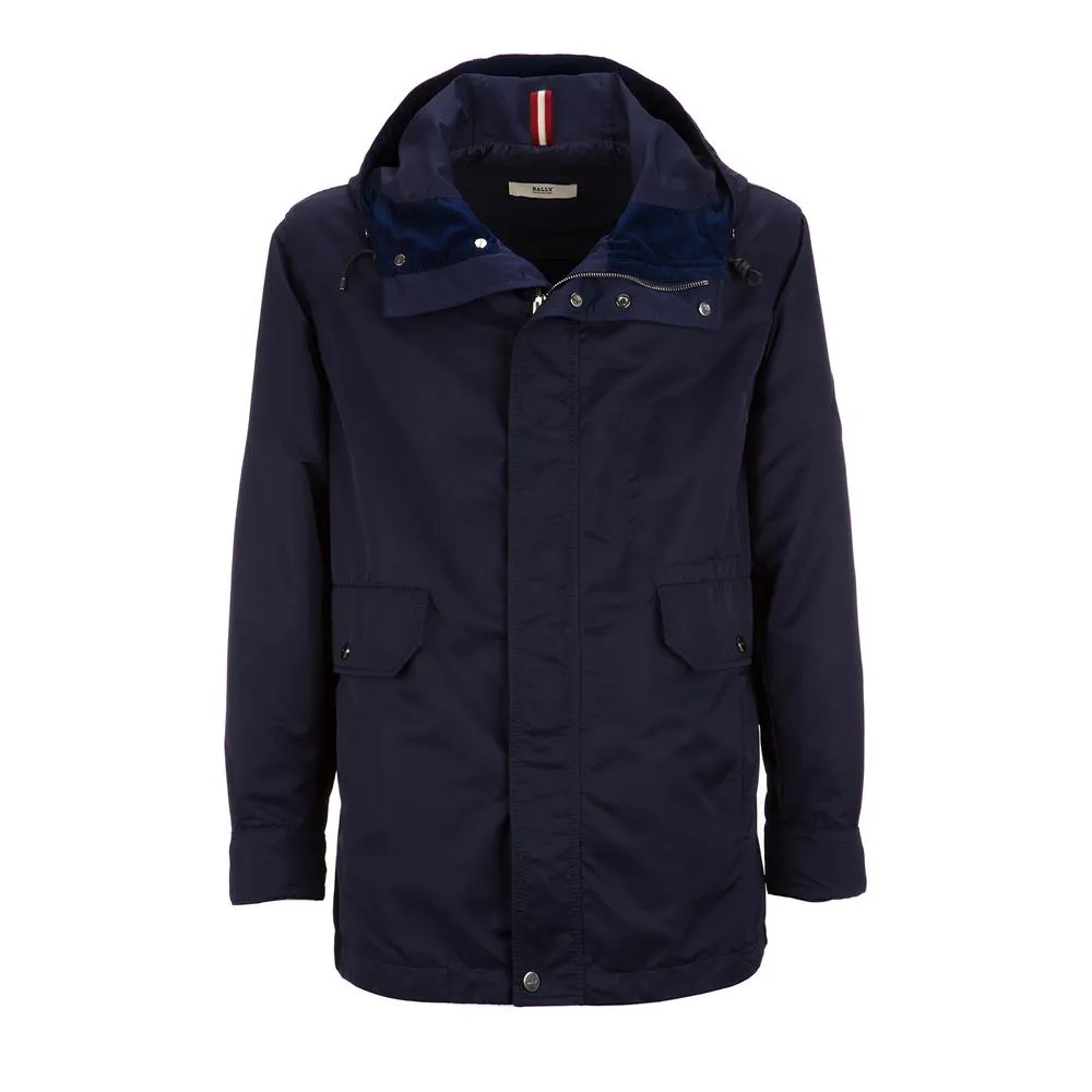 Bally Hooded Parka in Nylon with Bally Crest in Marine