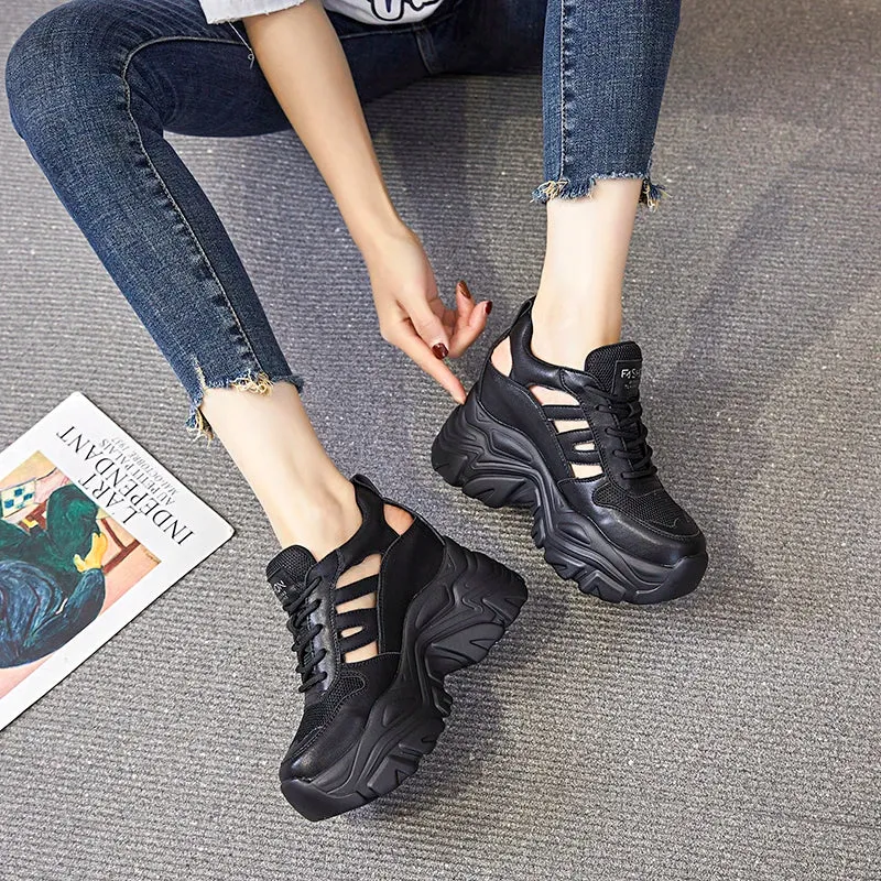 Black Platform Sneakers Lace Up