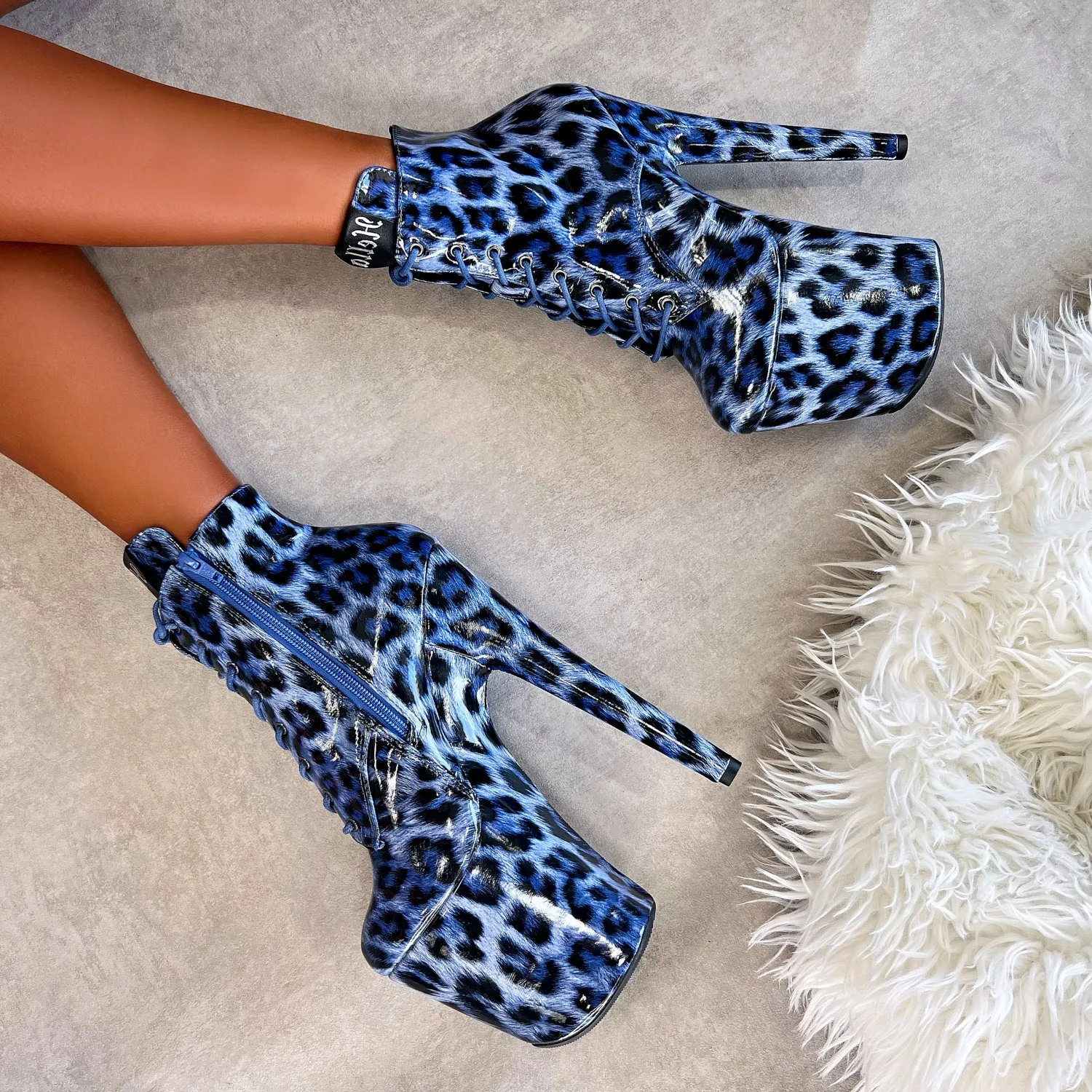 Blue Leopard Ankle Boot - 8 INCH