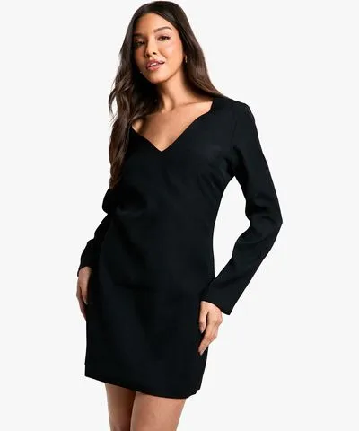 boohoo Womens V Neck Long Sleeve Tailored Mini Dress