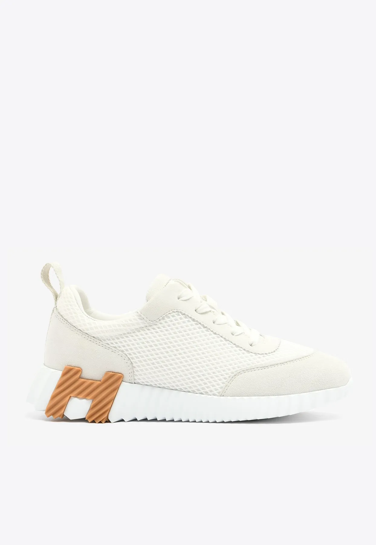 Bouncing Low-Top Sneakers in White Mesh and Suede