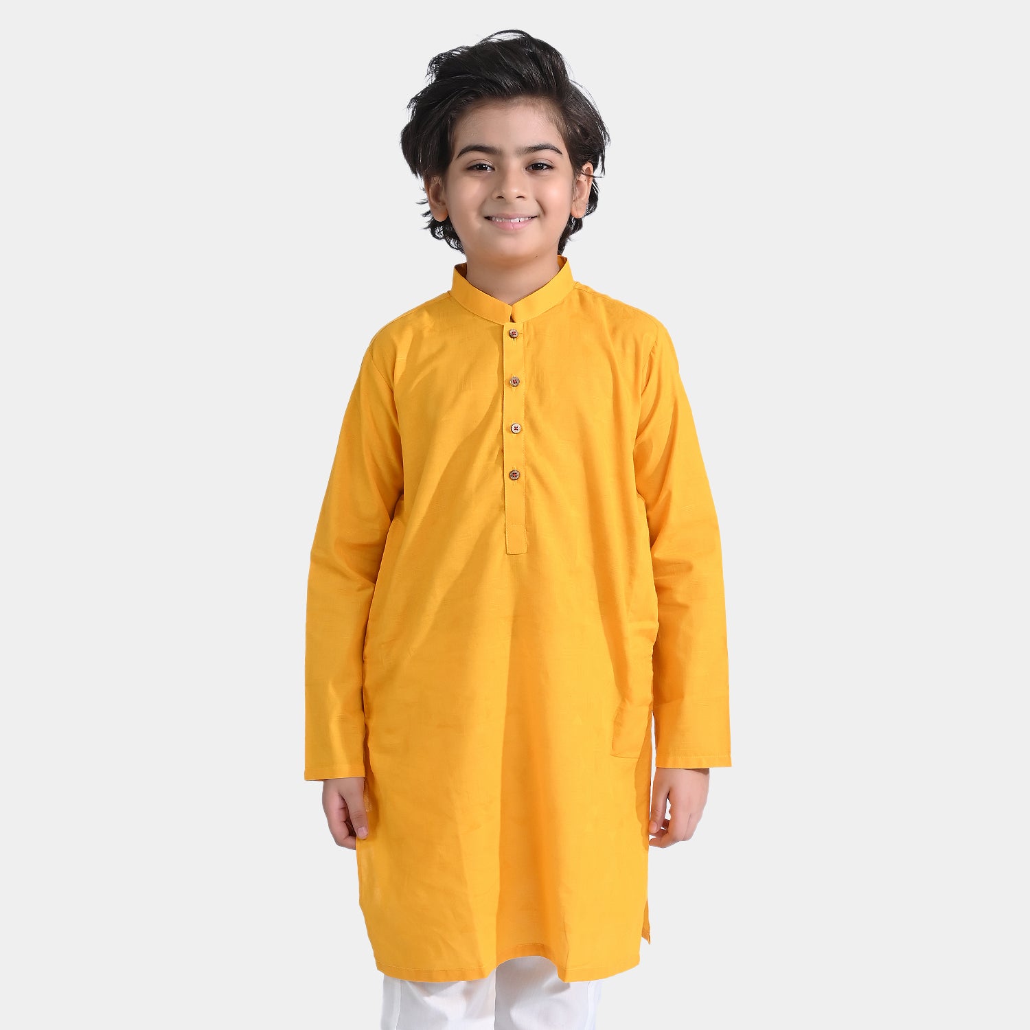 Boys Jacquard Basic Kurta-Yellow