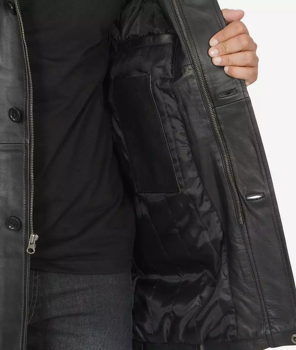 Bristol Mens Black Leather Car Coat - 3/4 Length Coat