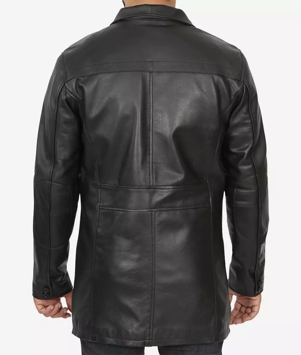 Bristol Mens Black Leather Car Coat - 3/4 Length Coat