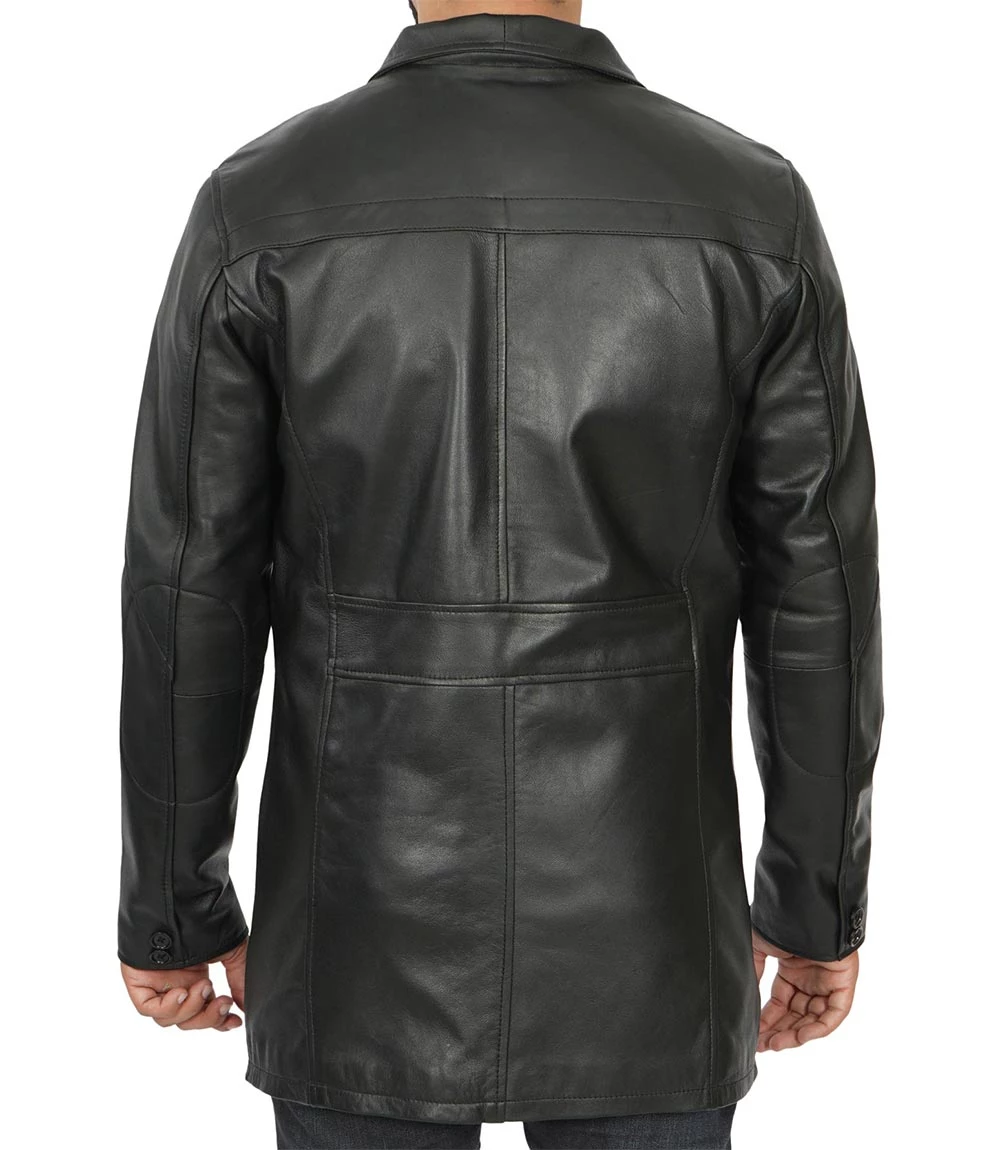 Bristol Real Lambskin Black Leather Car Coat Men's