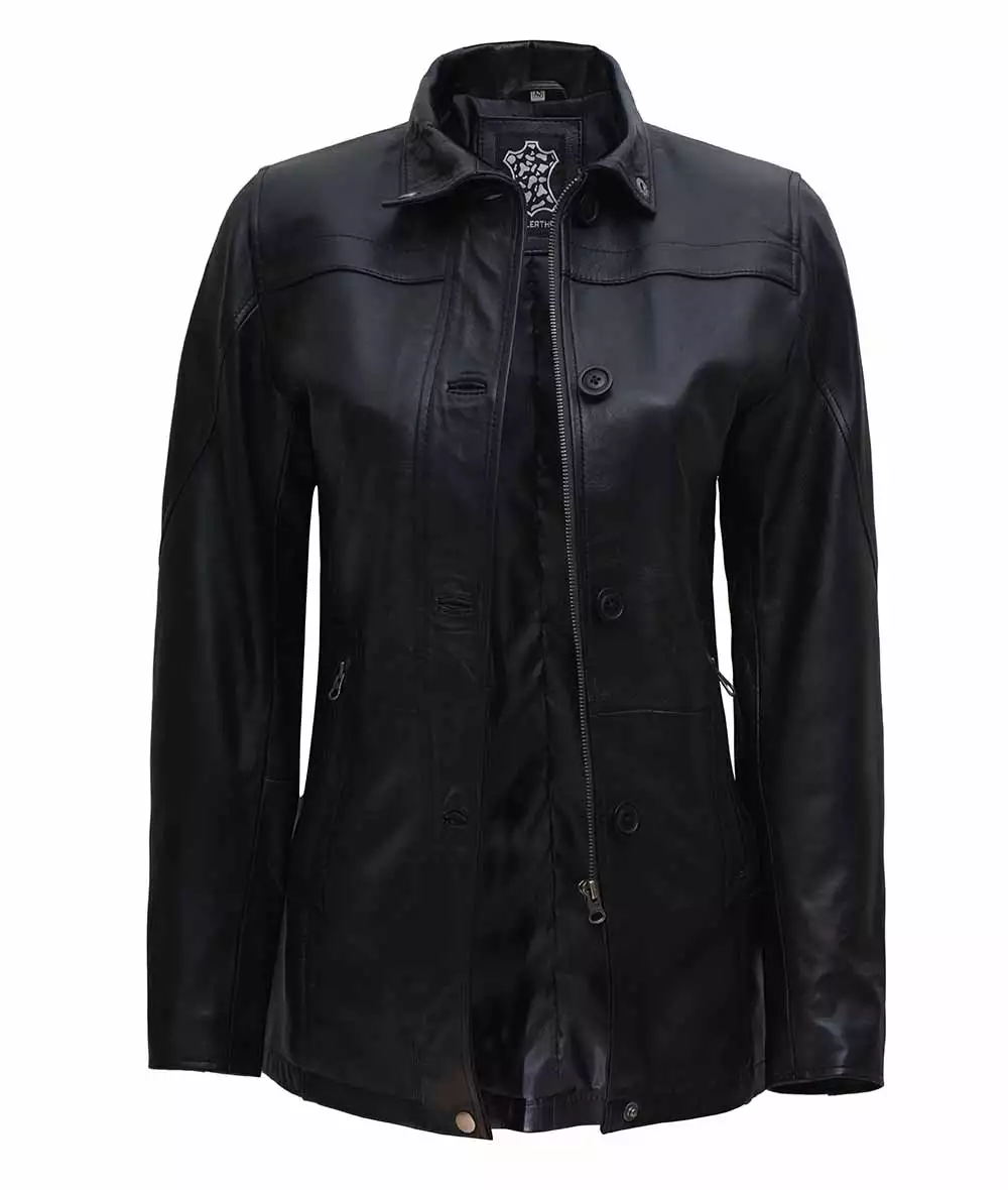 Bristol Womens Black Leather Car Coat - 3/4 Length