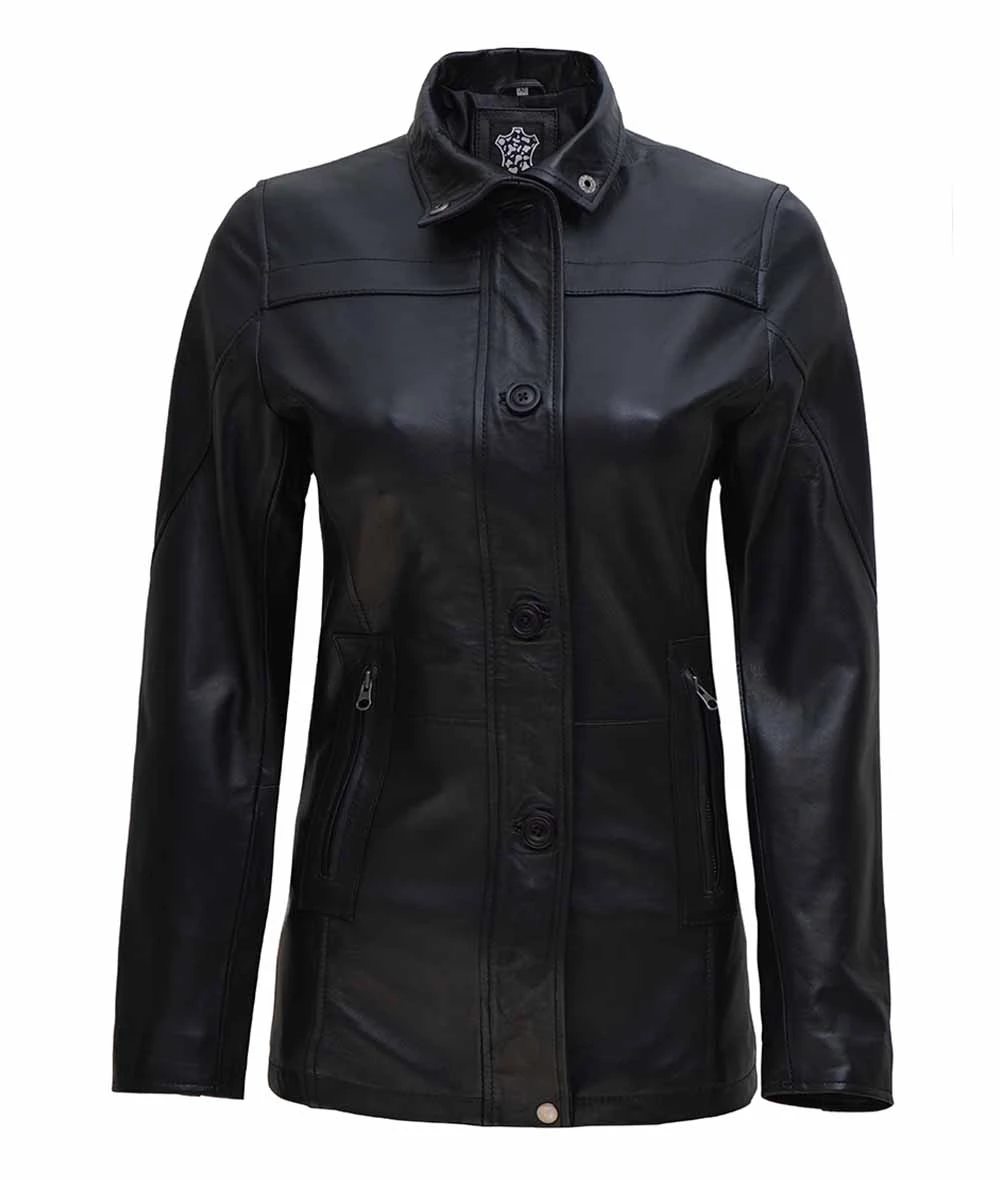 Bristol Womens Black Leather Car Coat - 3/4 Length