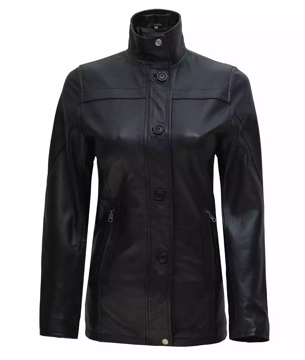 Bristol Womens Black Leather Car Coat - 3/4 Length