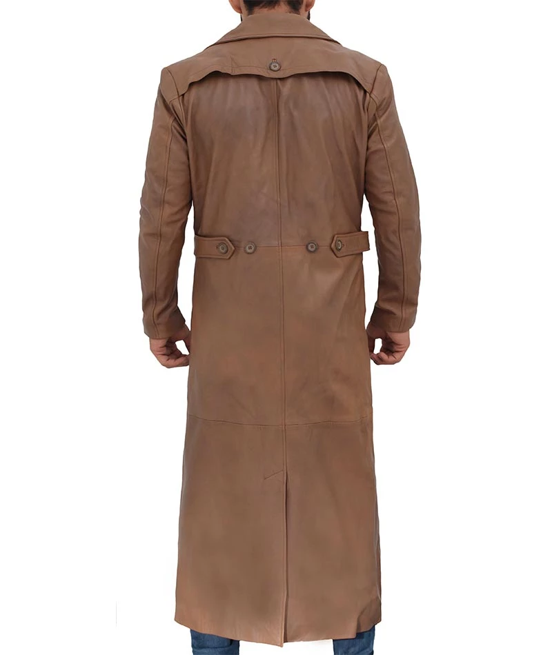 Brown Men Leather Long Duster Coat