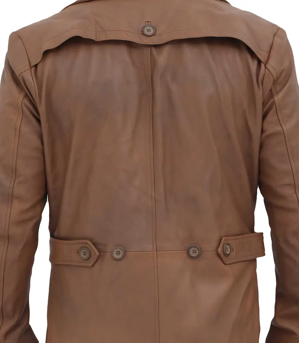 Brown Men Leather Long Duster Coat