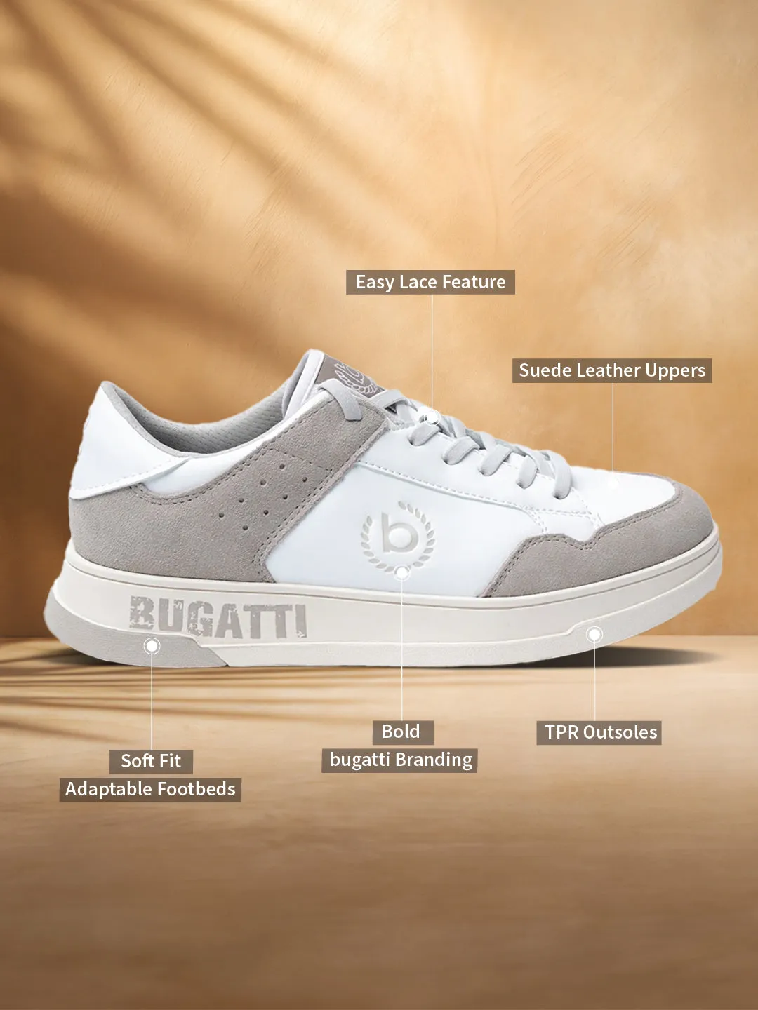 bugatti White & Beige Suede Sneakers