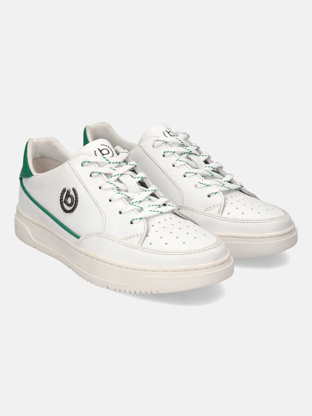 bugatti White & Green Premium Leather Sneakers