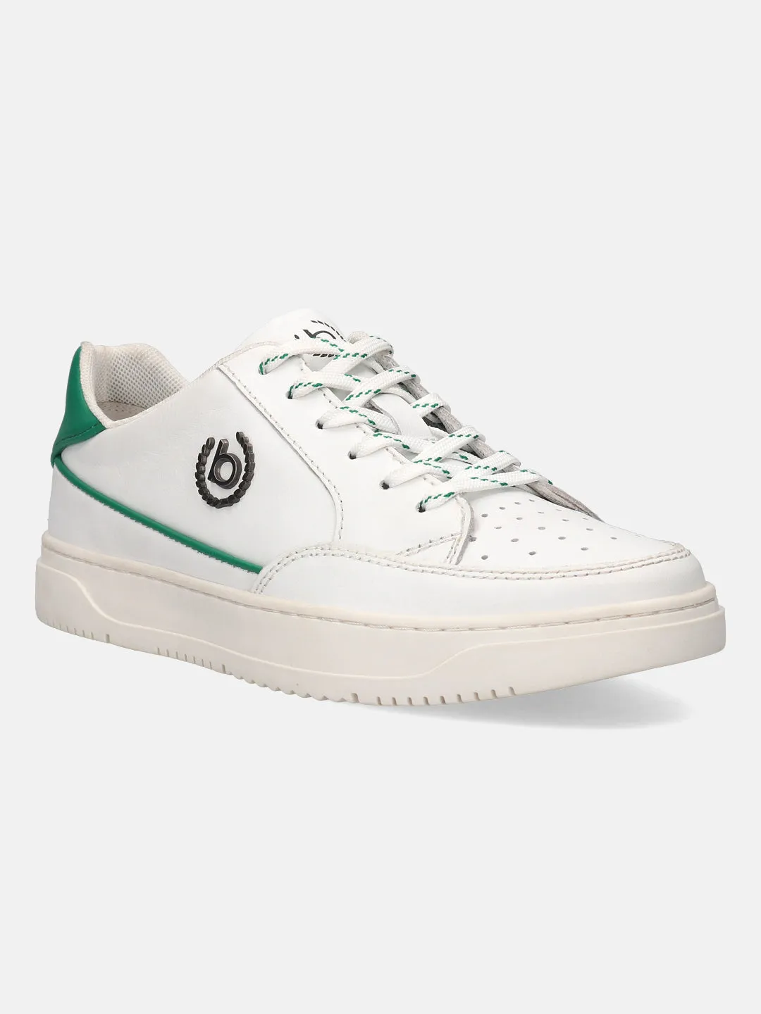 bugatti White & Green Premium Leather Sneakers