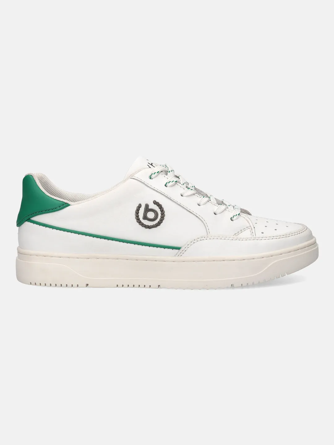 bugatti White & Green Premium Leather Sneakers