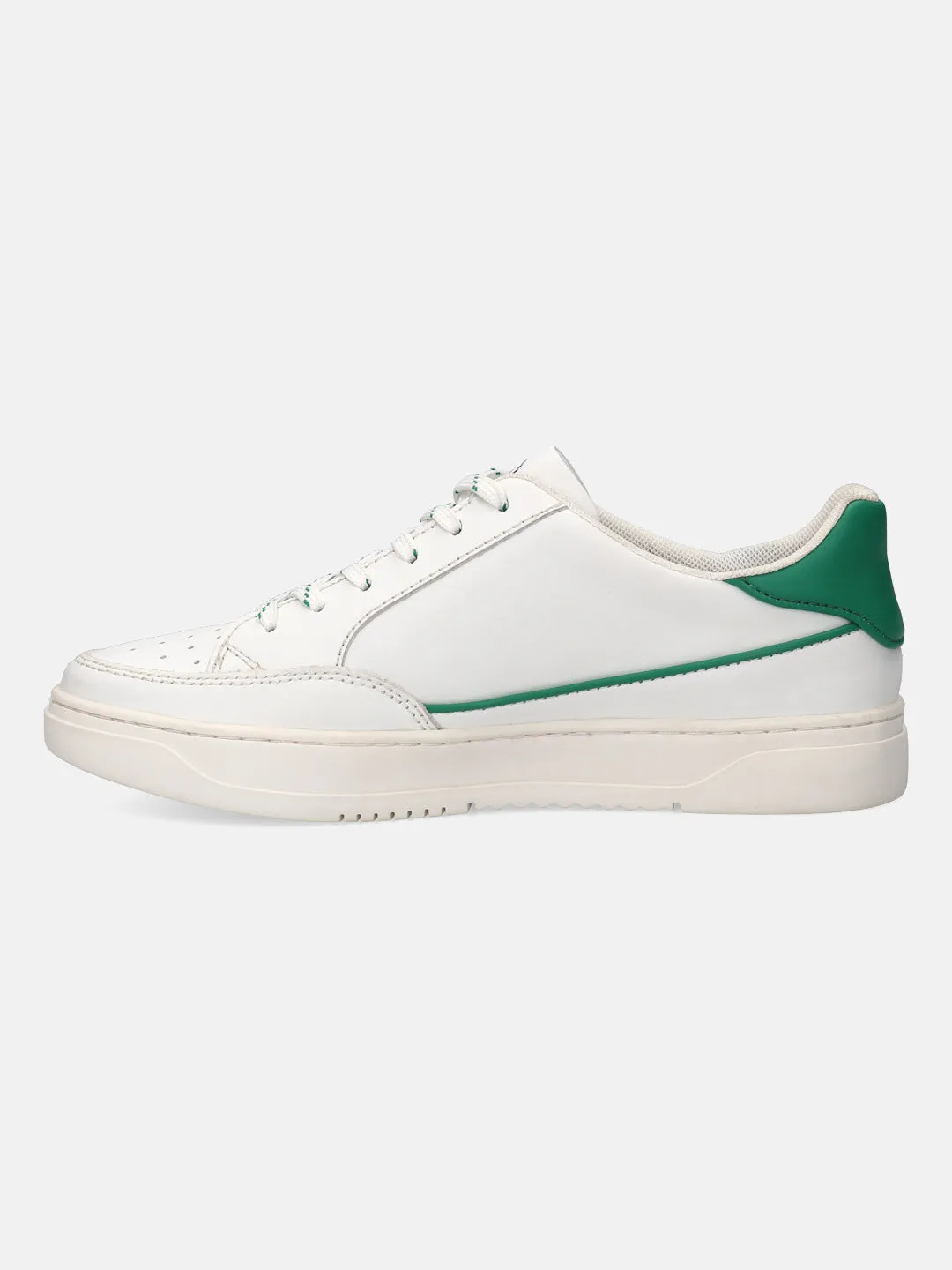 bugatti White & Green Premium Leather Sneakers