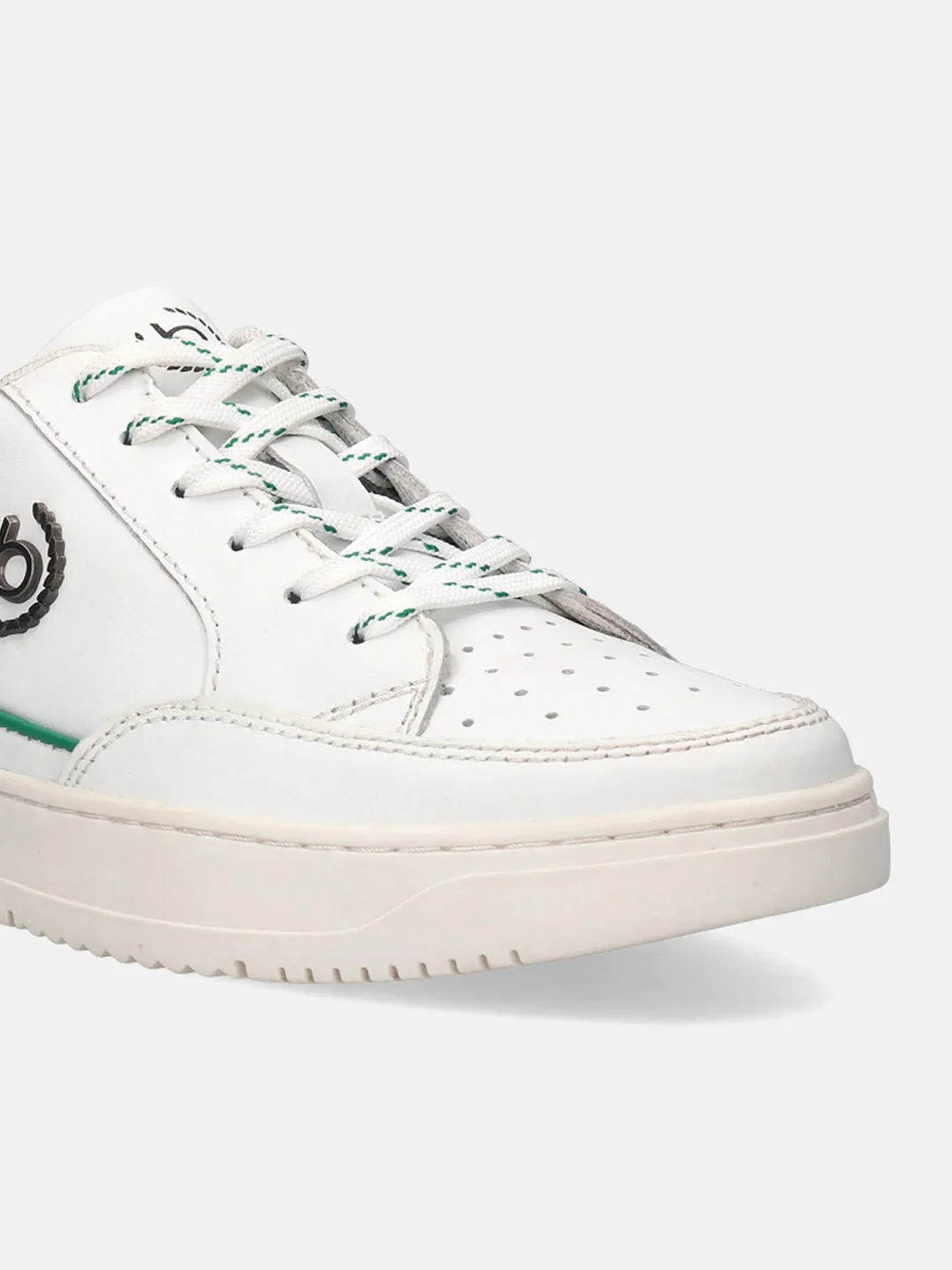 bugatti White & Green Premium Leather Sneakers