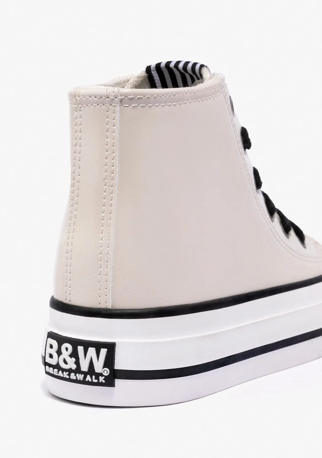 B&W Off White Patent Platform High-Top Sneakers