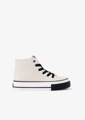 B&W Off White Patent Platform High-Top Sneakers