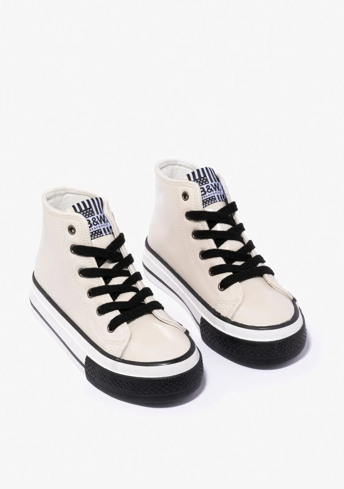 B&W Off White Patent Platform High-Top Sneakers