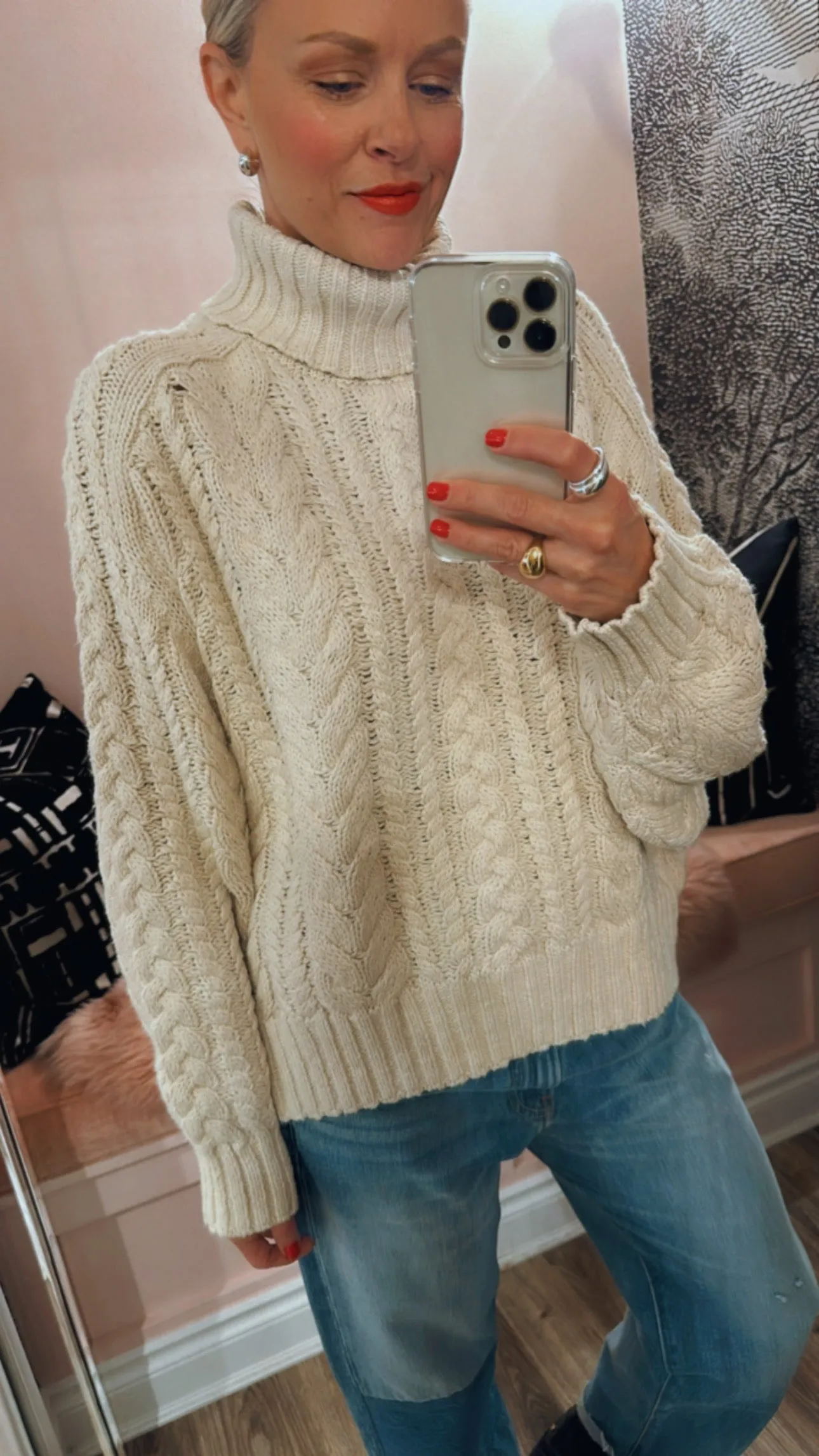 Cable Turtleneck Cotton Sweater