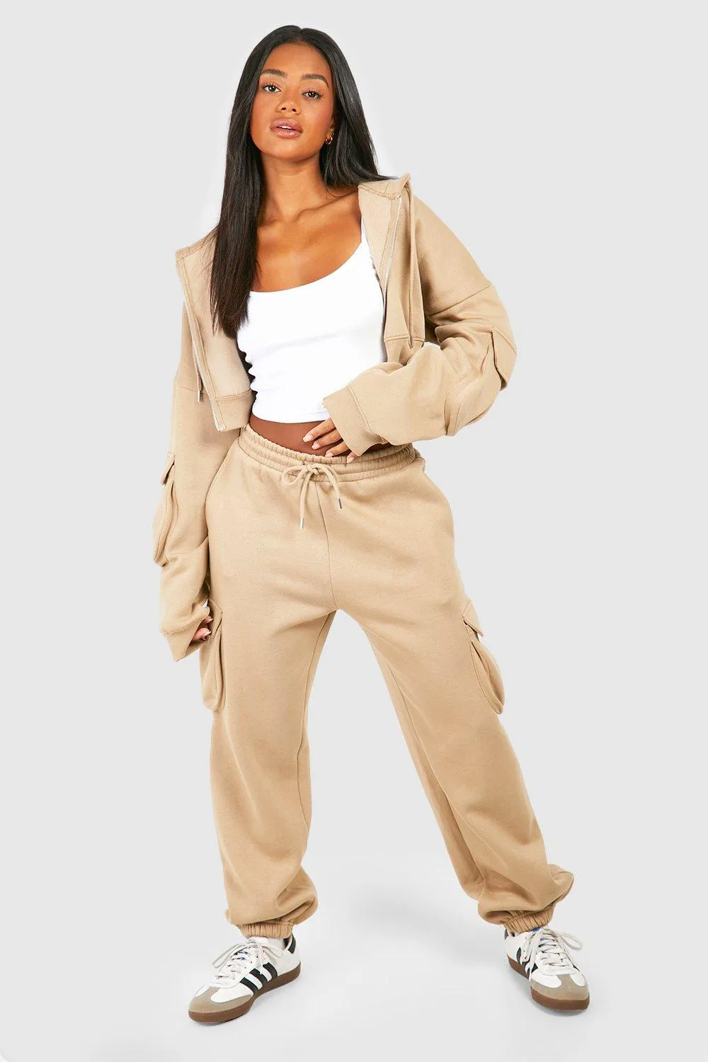 Cargo Pocket Cropped Hoodie Tracksuit