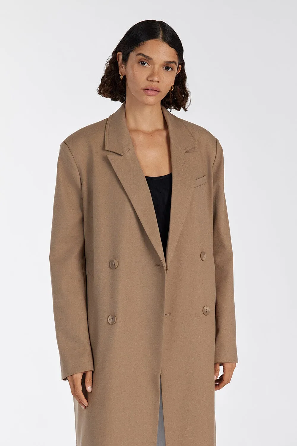 CELINA TAN WOOL BLEND COAT