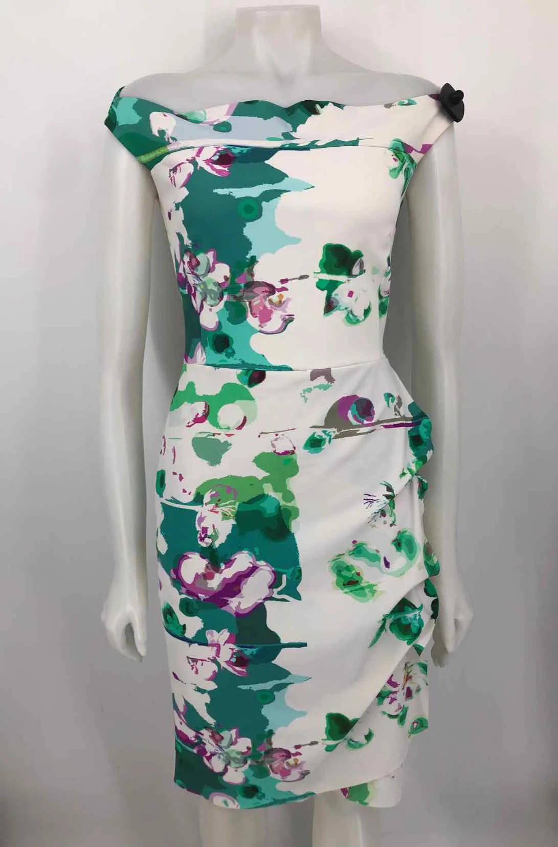 CHIARA BONI White Green Multi Made in Italy Abstract Floral Dress