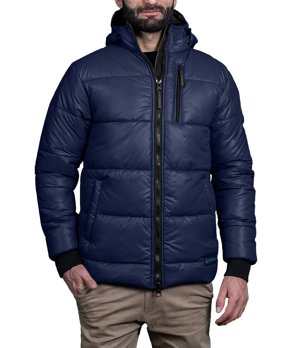 Colby Navy Blue Mens Puffer Coat With Hood Water - Resistant