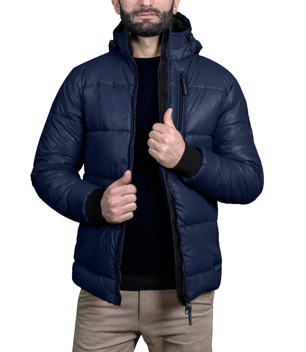 Colby Navy Blue Mens Puffer Coat With Hood Water - Resistant