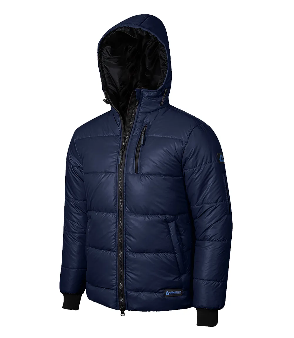 Colby Navy Blue Mens Puffer Coat With Hood Water - Resistant