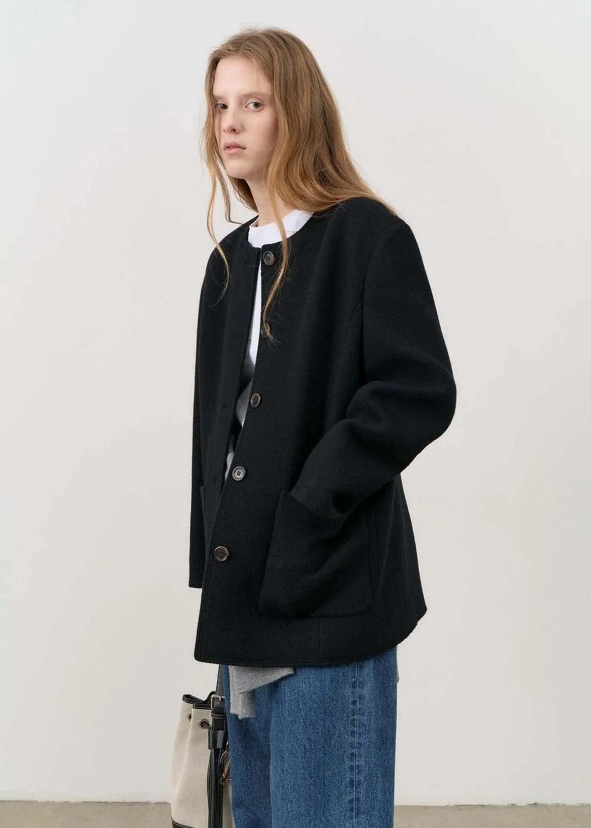 Collarless Jacket - Black