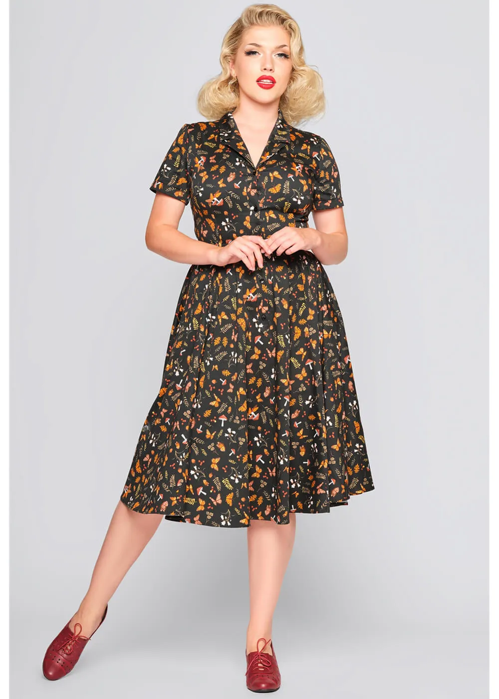 Collectif Caterina Woodland Butterfly 50's Swing Dress Black