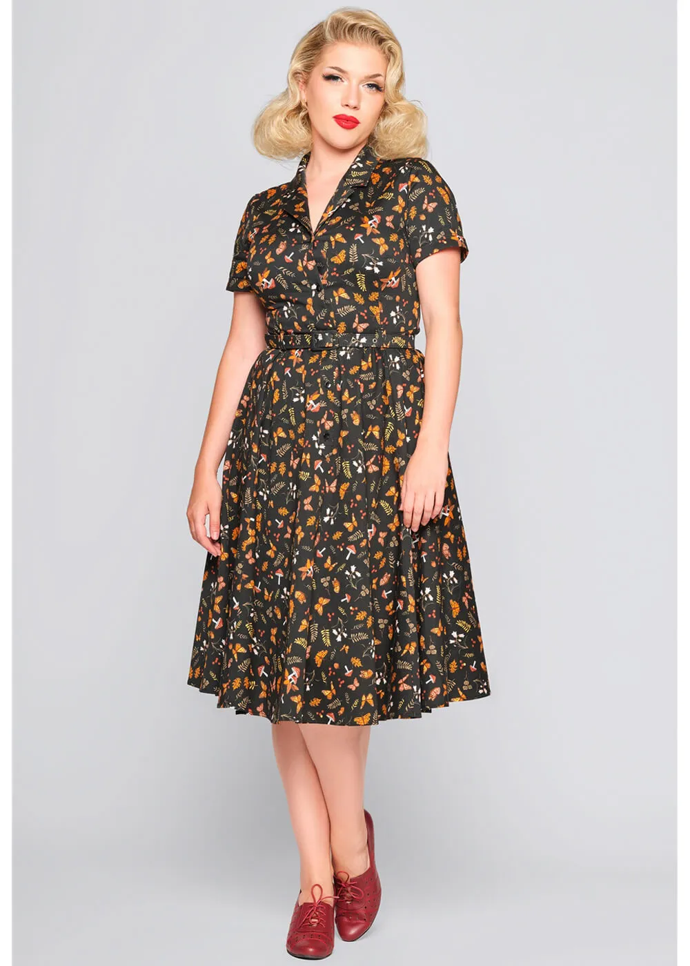 Collectif Caterina Woodland Butterfly 50's Swing Dress Black