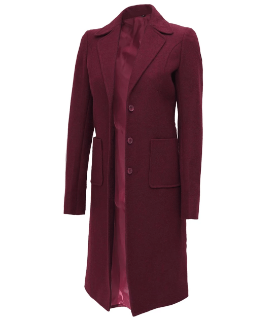 Connie Regular Fit Maroon Long Wool Coat - Overcoat for women