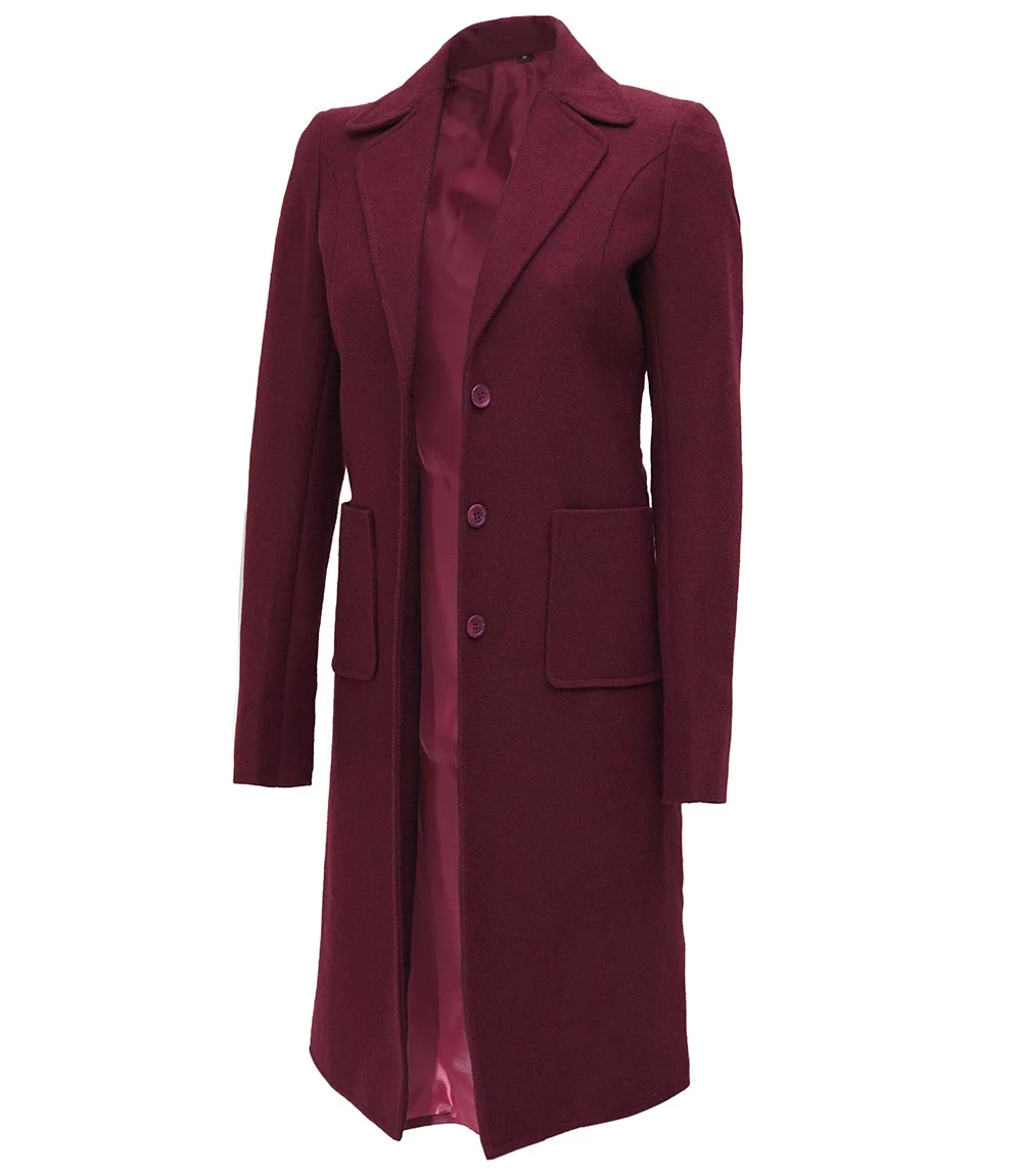 Connie Regular Fit Maroon Long Wool Coat - Overcoat for women