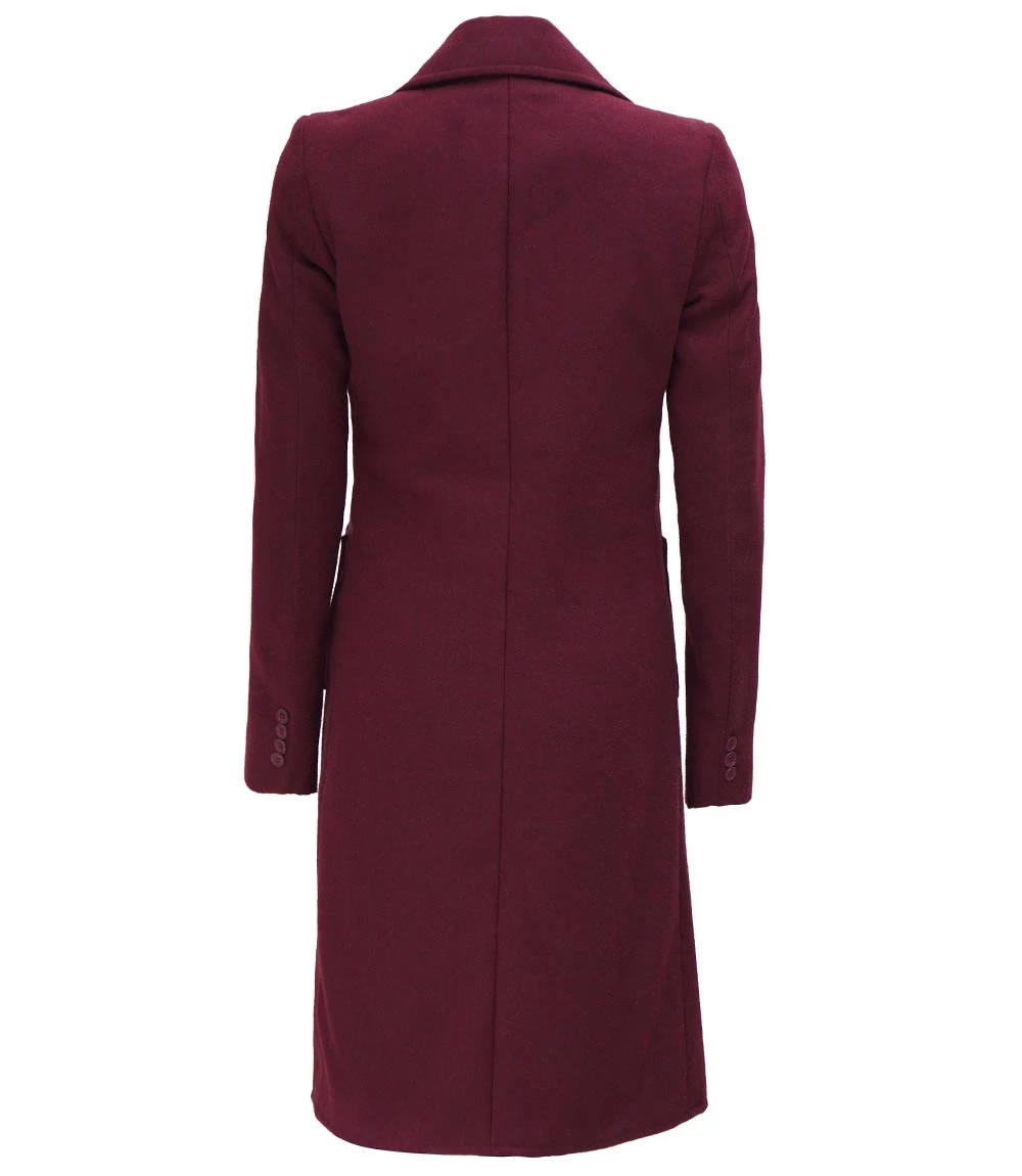 Connie Regular Fit Maroon Long Wool Coat - Overcoat for women