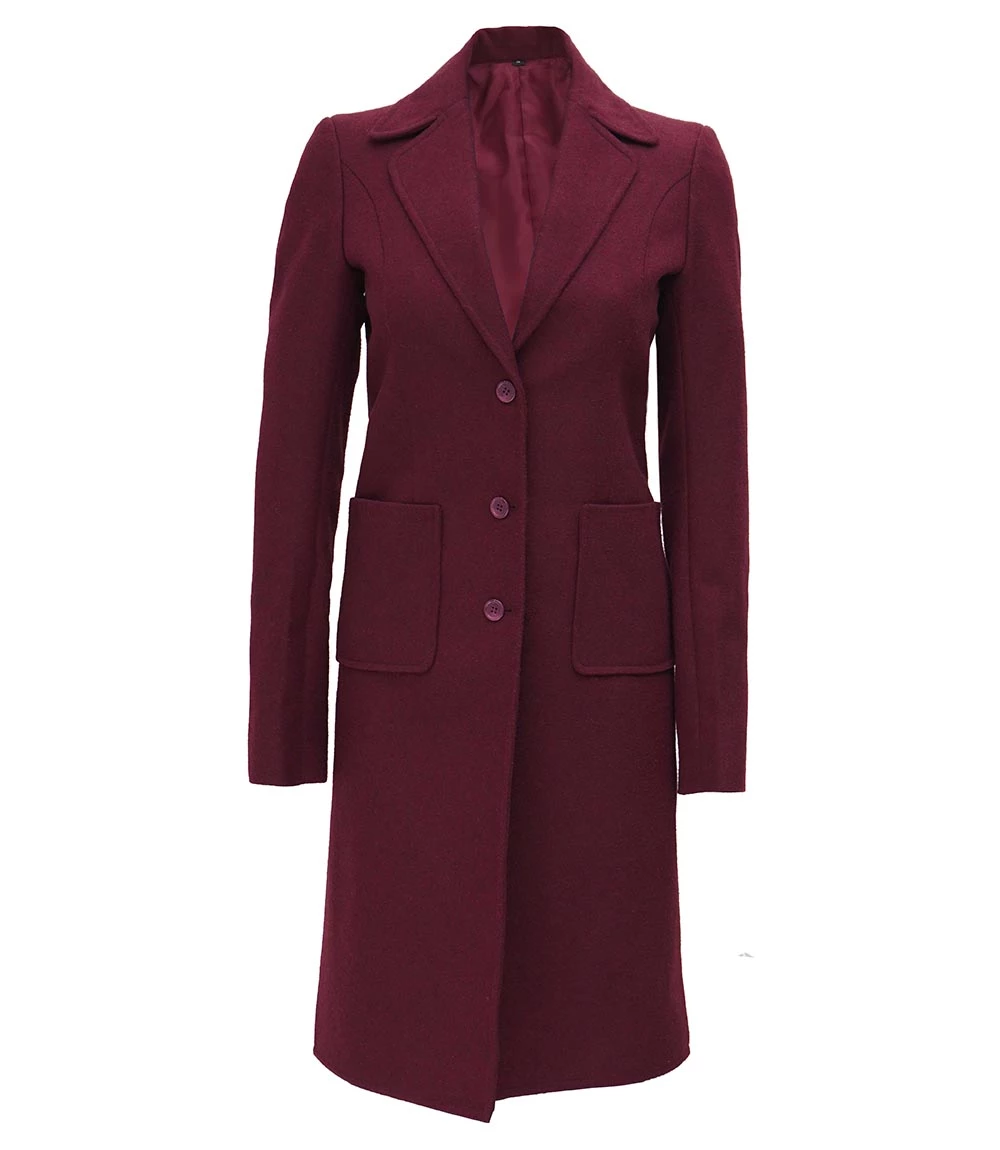 Connie Regular Fit Maroon Long Wool Coat - Overcoat for women