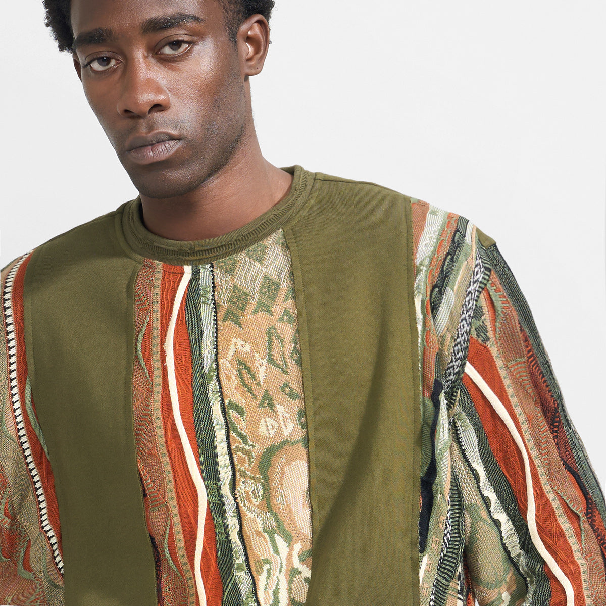 COOGI Sweater Pieced Fleece Crew- Olive