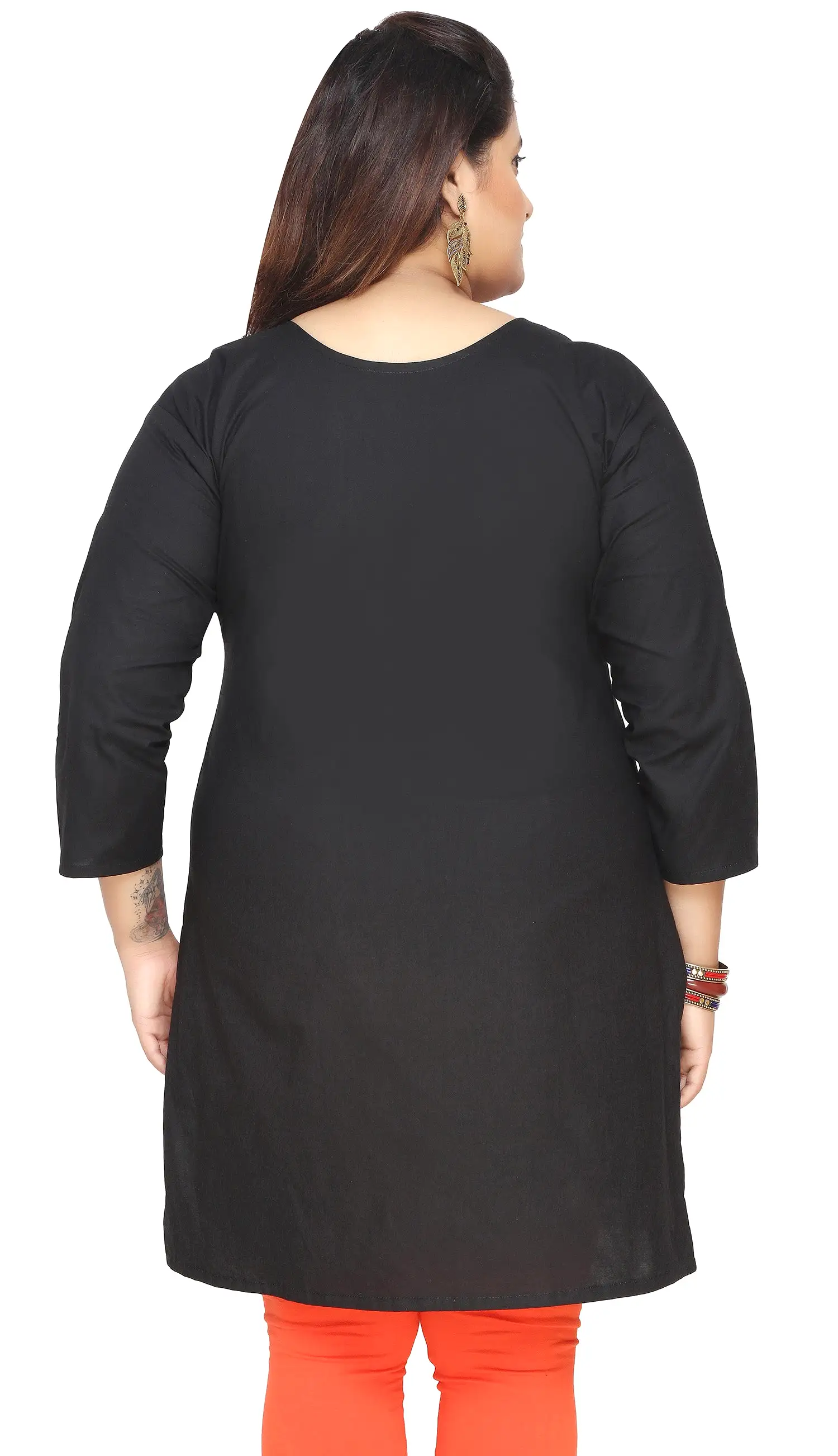 Cotton Tunic Long Top Kurti Womens India Plus Size Clothes (Black)