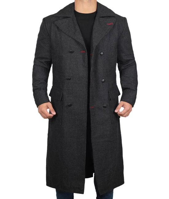 Detective Grey Long Wool Trench Coat Men