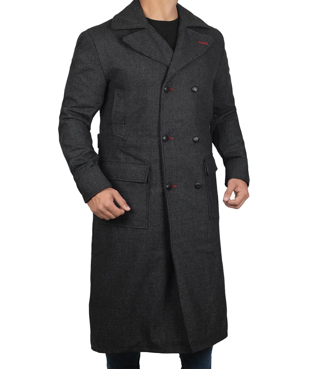 Detective Grey Long Wool Trench Coat Men