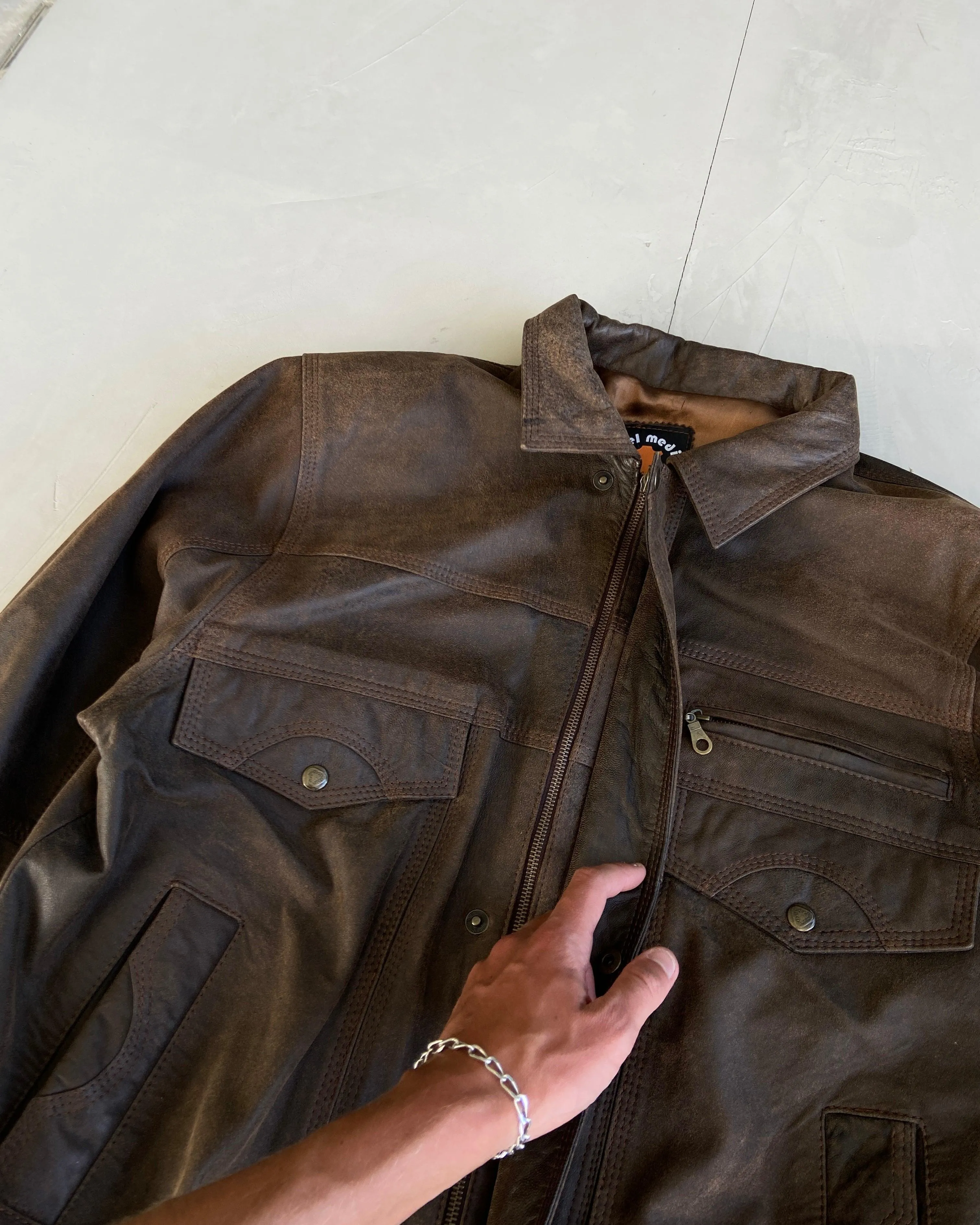 DIESEL 90'S BROWN LEATHER JACKET - L/XL