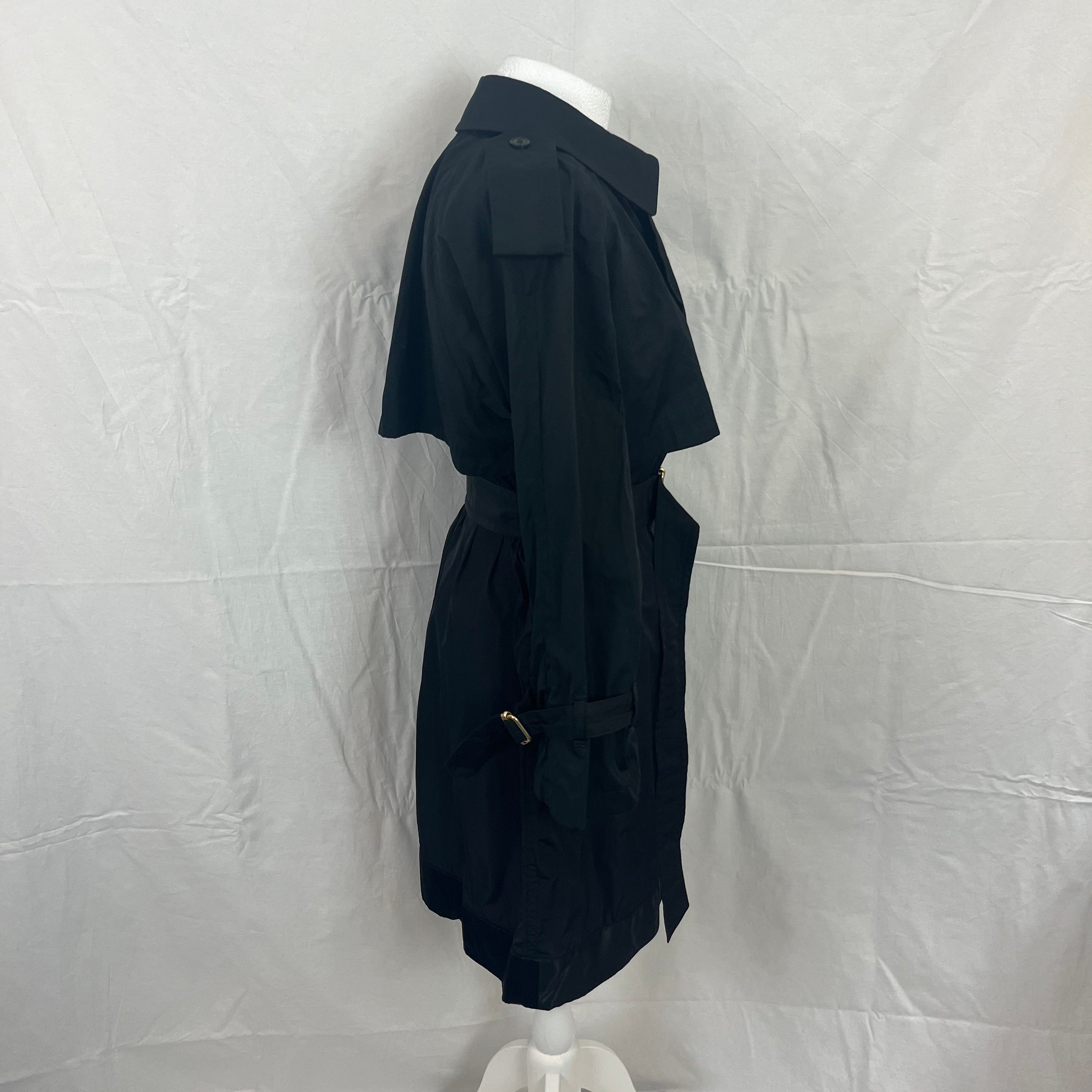 Dries Van Noten Black Coated Cotton & Satin Belted Trench Coat S