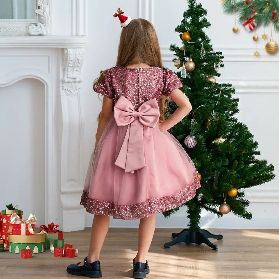 Elegant Kids Sequin Bow Birthday Princess Clothes Children S4945944