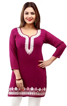 Embroidered Indian Clothing Women's Tunic Top Kurti  Blouse (Magenta)